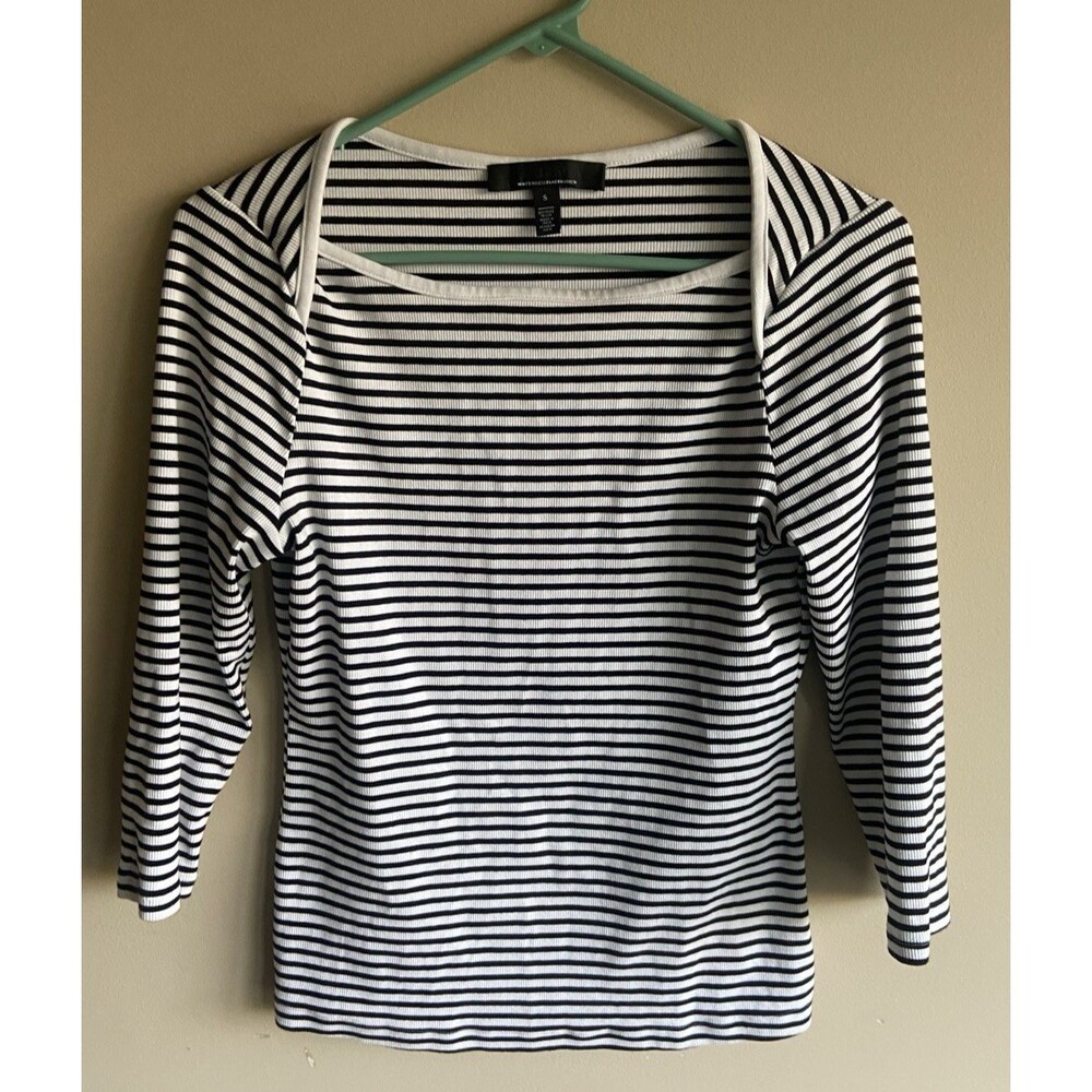 White House Black Market Womens White Black Striped Knit Top Size Small